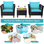 Costway 3 PCS Outdoor Patio Rattan Bistro Furniture Set Wooden Table Top Cushioned Sofa Black Brown