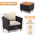 Costway 3 PCS Outdoor Patio Rattan Bistro Furniture Set Wooden Table Top Cushioned Sofa Black Brown