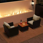 Costway 3 PCS Outdoor Patio Rattan Bistro Furniture Set Wooden Table Top Cushioned Sofa Black Brown