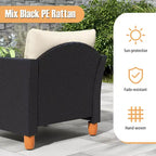 Costway 3 PCS Outdoor Patio Rattan Bistro Furniture Set Wooden Table Top Cushioned Sofa Black Brown
