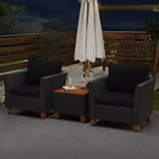 Costway 3 PCS Outdoor Patio Rattan Bistro Furniture Set Wooden Table Top Cushioned Sofa Black Brown