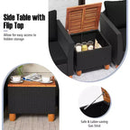 Costway 3 PCS Outdoor Patio Rattan Bistro Furniture Set Wooden Table Top Cushioned Sofa Black Brown