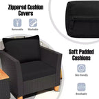 Costway 3 PCS Outdoor Patio Rattan Bistro Furniture Set Wooden Table Top Cushioned Sofa Black Brown