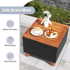 Costway 3 PCS Outdoor Patio Rattan Bistro Furniture Set Wooden Table Top Cushioned Sofa Black Brown