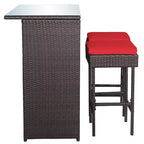 Costway 3PCS Patio Rattan Wicker Bar Table Stools Dining Set Cushioned Chairs Garden Red