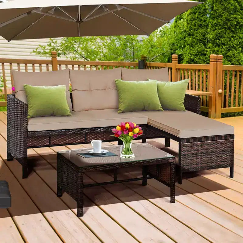 Costway 3PCS Patio Wicker Rattan Sofa Set Outdoor Sectional Conversation Set