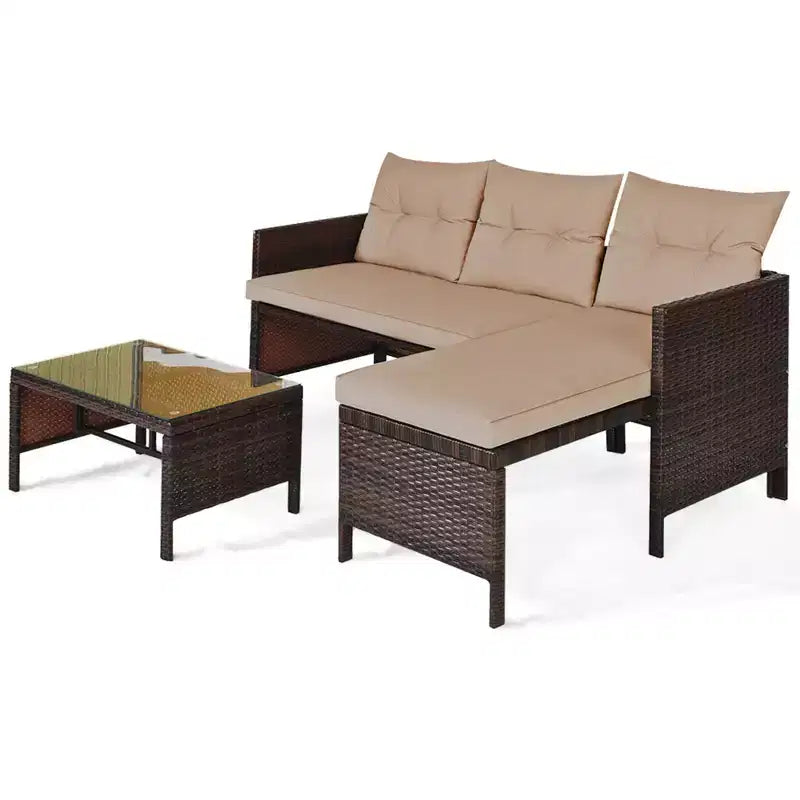 Costway 3PCS Patio Wicker Rattan Sofa Set Outdoor Sectional Conversation Set