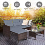 Costway 3PCS Patio Wicker Rattan Sofa Set Outdoor Sectional Conversation Set