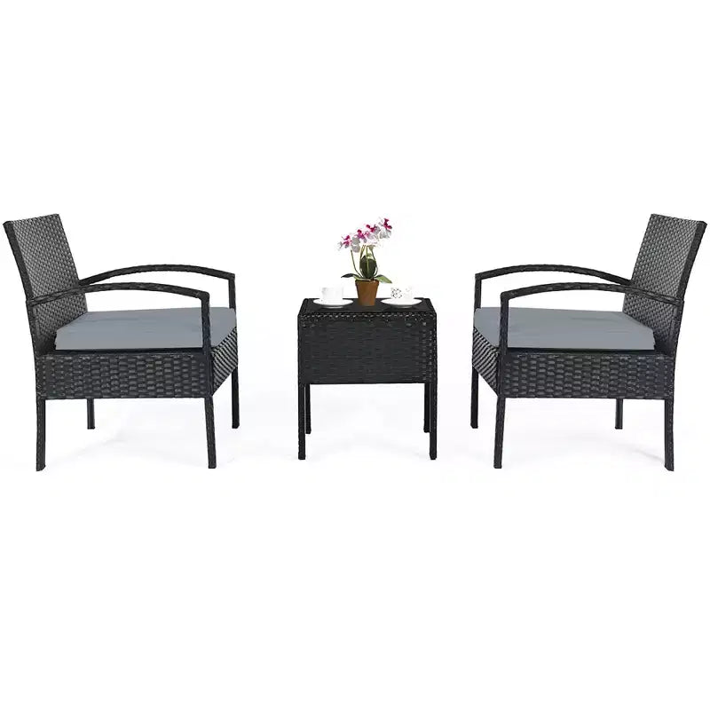 Costway Set Mobili da Giardino in Rattan 3 Pezzi Tavolino Divano con Cuscini