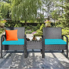 Costway Set Mobili da Giardino in Rattan 3 Pezzi Tavolino Divano con Cuscini