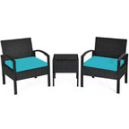 Costway Set Mobili da Giardino in Rattan 3 Pezzi Tavolino Divano con Cuscini