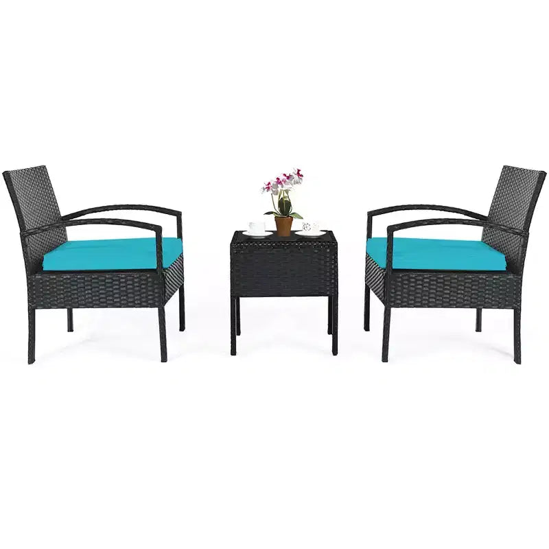 Costway Set Mobili da Giardino in Rattan 3 Pezzi Tavolino Divano con Cuscini