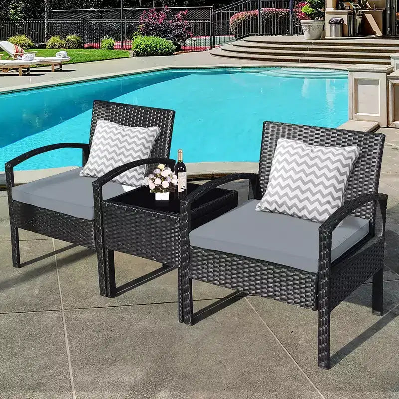 Costway Set Mobili da Giardino in Rattan 3 Pezzi Tavolino Divano con Cuscini
