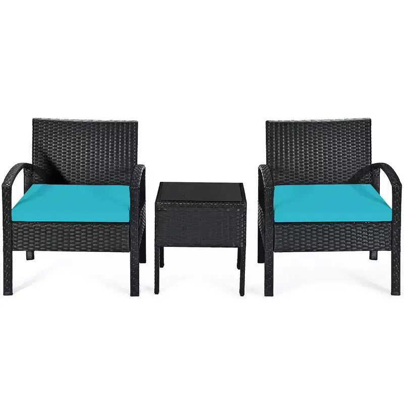 Costway Set Mobili da Giardino in Rattan 3 Pezzi Tavolino Divano con Cuscini