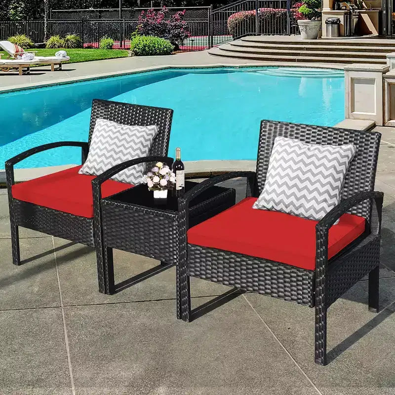 Costway Set Mobili da Giardino in Rattan 3 Pezzi Tavolino Divano con Cuscini