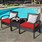 Costway Set Mobili da Giardino in Rattan 3 Pezzi Tavolino Divano con Cuscini