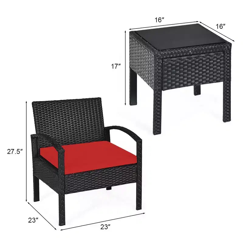 Costway Set Mobili da Giardino in Rattan 3 Pezzi Tavolino Divano con Cuscini