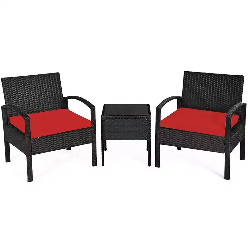 Costway Set Mobili da Giardino in Rattan 3 Pezzi Tavolino Divano con Cuscini