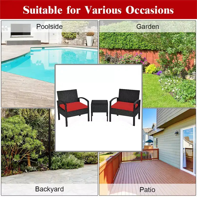 Costway Set Mobili da Giardino in Rattan 3 Pezzi Tavolino Divano con Cuscini