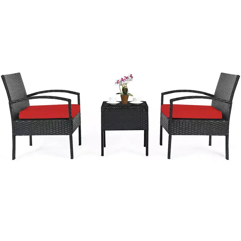 Costway Set Mobili da Giardino in Rattan 3 Pezzi Tavolino Divano con Cuscini