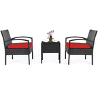 Costway Set Mobili da Giardino in Rattan 3 Pezzi Tavolino Divano con Cuscini