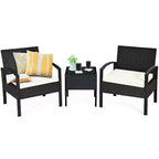 Costway Set Mobili da Giardino in Rattan 3 Pezzi Tavolino Divano con Cuscini