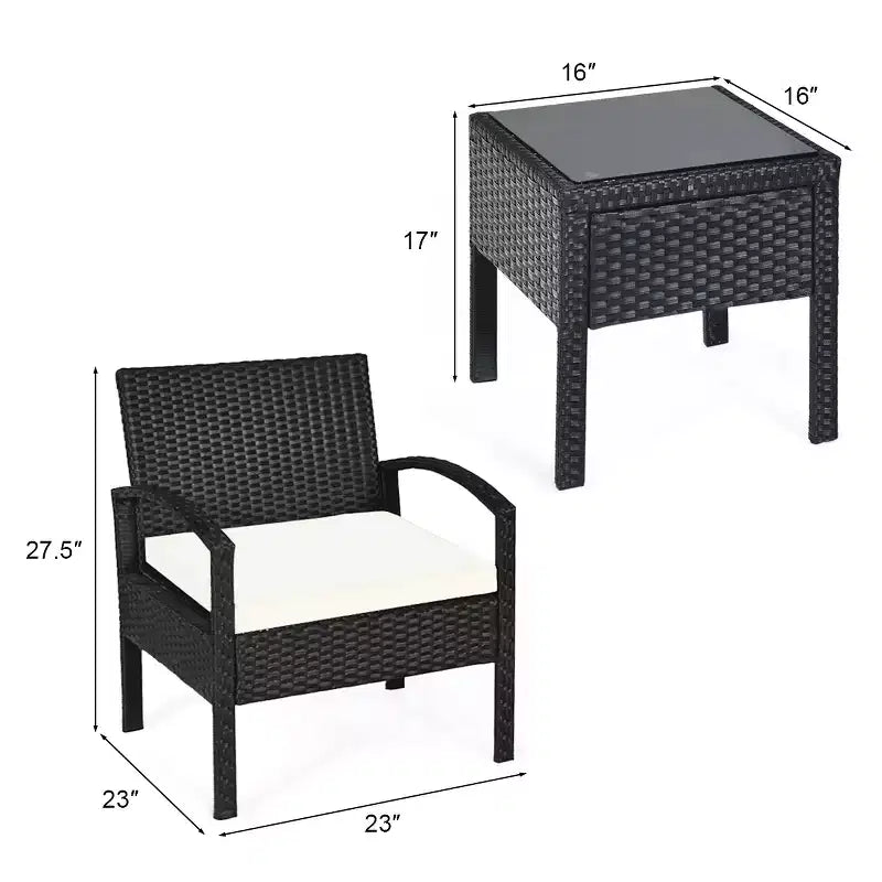 Costway Set Mobili da Giardino in Rattan 3 Pezzi Tavolino Divano con Cuscini