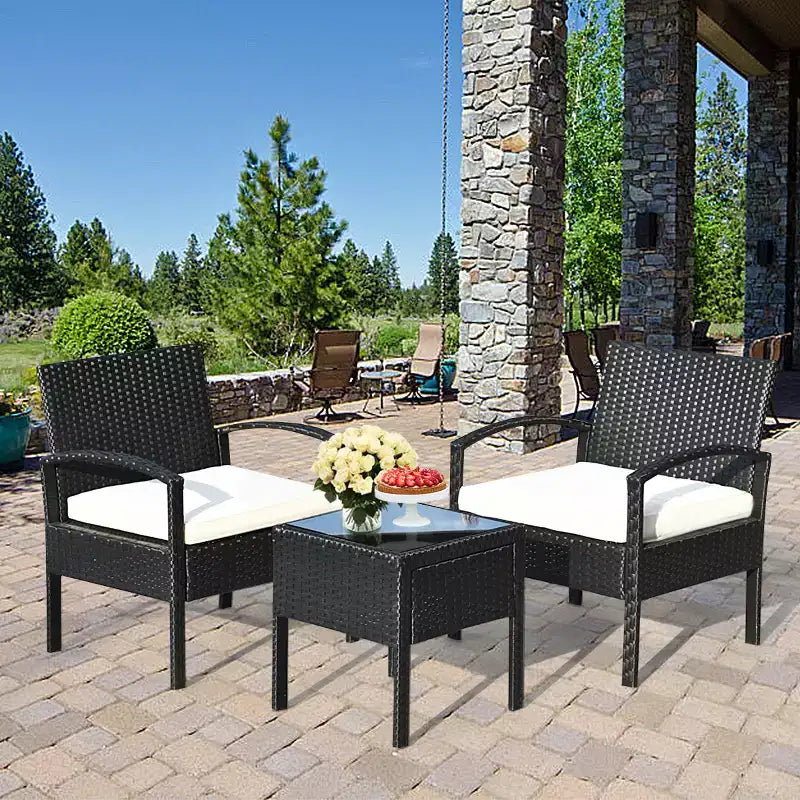 Costway Set Mobili da Giardino in Rattan 3 Pezzi Tavolino Divano con Cuscini