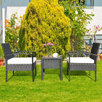 Costway Set Mobili da Giardino in Rattan 3 Pezzi Tavolino Divano con Cuscini