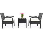 Costway Set Mobili da Giardino in Rattan 3 Pezzi Tavolino Divano con Cuscini