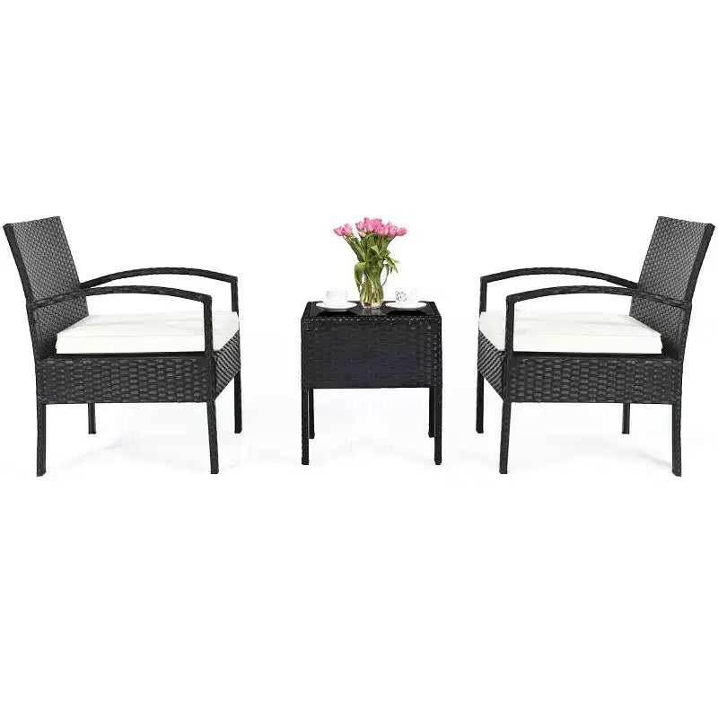 Costway Set Mobili da Giardino in Rattan 3 Pezzi Tavolino Divano con Cuscini