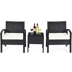 Costway Set Mobili da Giardino in Rattan 3 Pezzi Tavolino Divano con Cuscini