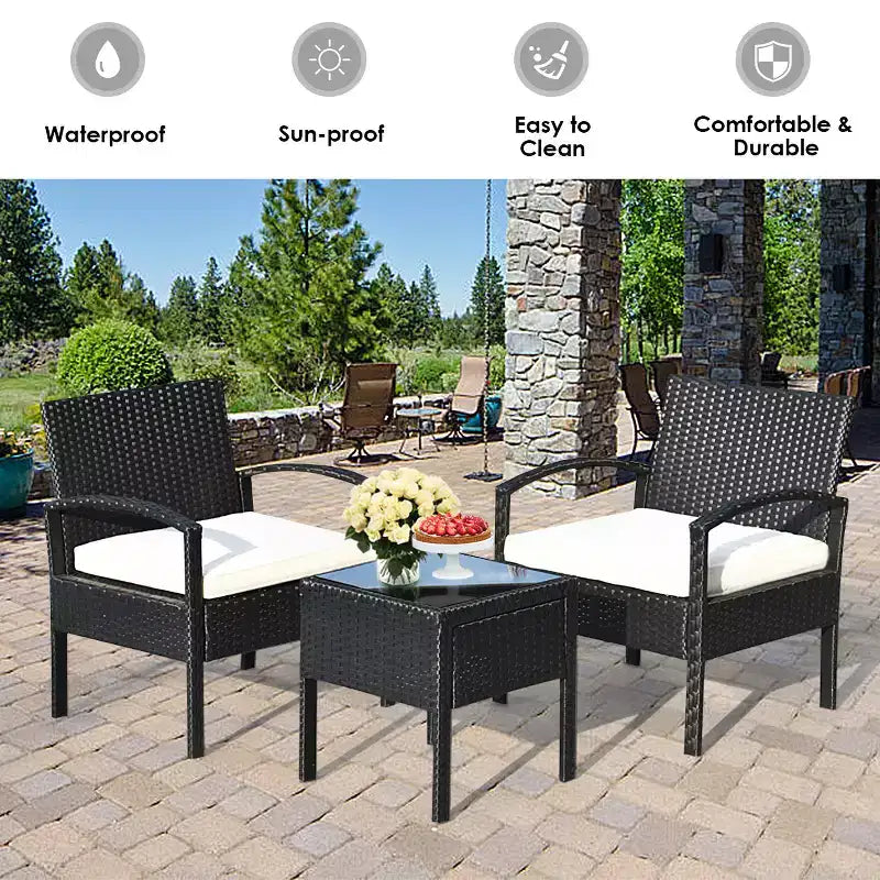 Costway Set Mobili da Giardino in Rattan 3 Pezzi Tavolino Divano con Cuscini