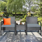Costway Set Mobili da Giardino in Rattan 3 Pezzi Tavolino Divano con Cuscini