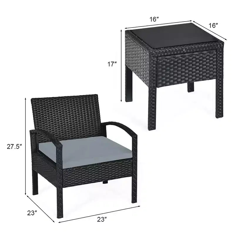 Costway Set Mobili da Giardino in Rattan 3 Pezzi Tavolino Divano con Cuscini