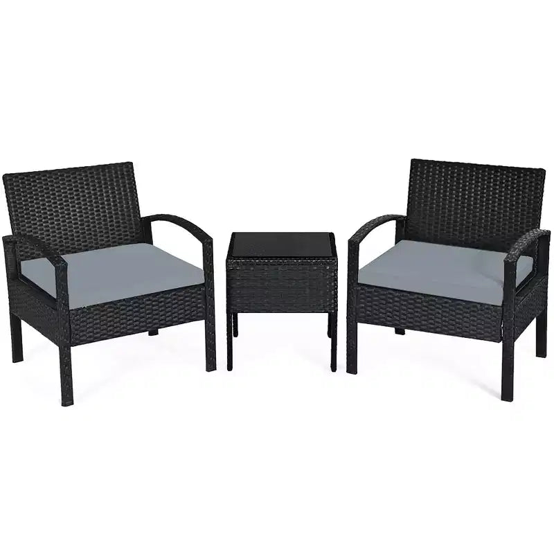 Costway Set Mobili da Giardino in Rattan 3 Pezzi Tavolino Divano con Cuscini