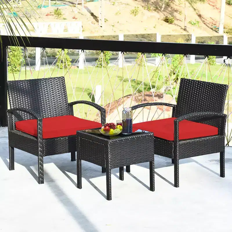 Costway Set Mobili da Giardino in Rattan 3 Pezzi Tavolino Divano con Cuscini