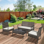 Outsunny Patio Porch Furniture Sets 4-PCS Rattan Wicker Chair w/ Table Conversation Set for Yard,Pool or Backyard Indoor/Outdoor Use
