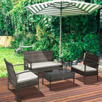 Outsunny Patio Porch Furniture Sets 4-PCS Rattan Wicker Chair w/ Table Conversation Set for Yard,Pool or Backyard Indoor/Outdoor Use