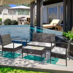 Outsunny Patio Porch Furniture Sets 4-PCS Rattan Wicker Chair w/ Table Conversation Set for Yard,Pool or Backyard Indoor/Outdoor Use