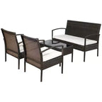 Outsunny Patio Porch Furniture Sets 4-PCS Rattan Wicker Chair w/ Table Conversation Set for Yard,Pool or Backyard Indoor/Outdoor Use