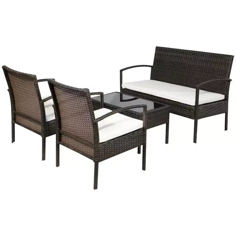 Outsunny Patio Porch Furniture Sets 4-PCS Rattan Wicker Chair w/ Table Conversation Set for Yard,Pool or Backyard Indoor/Outdoor Use
