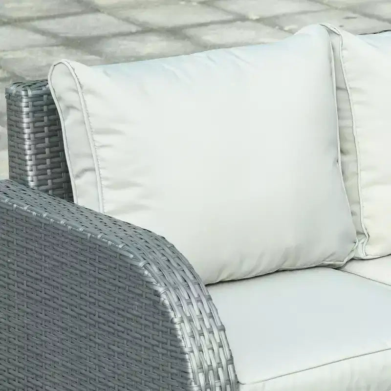 Outsunny Set da 6 Pezzi di Mobili da Giardino per Esterni con Divano in Rattan, Sedia Reclinabile Singola, Set da Conversazione, Pouf, Tavolino e Cuscini, Grigio