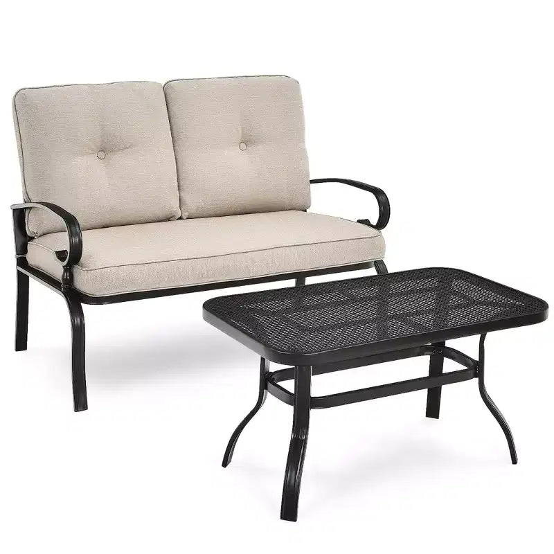 Costway Set Mobili da Giardino 2 Pezzi Panchina Tavolo Divanetto con Cuscini
