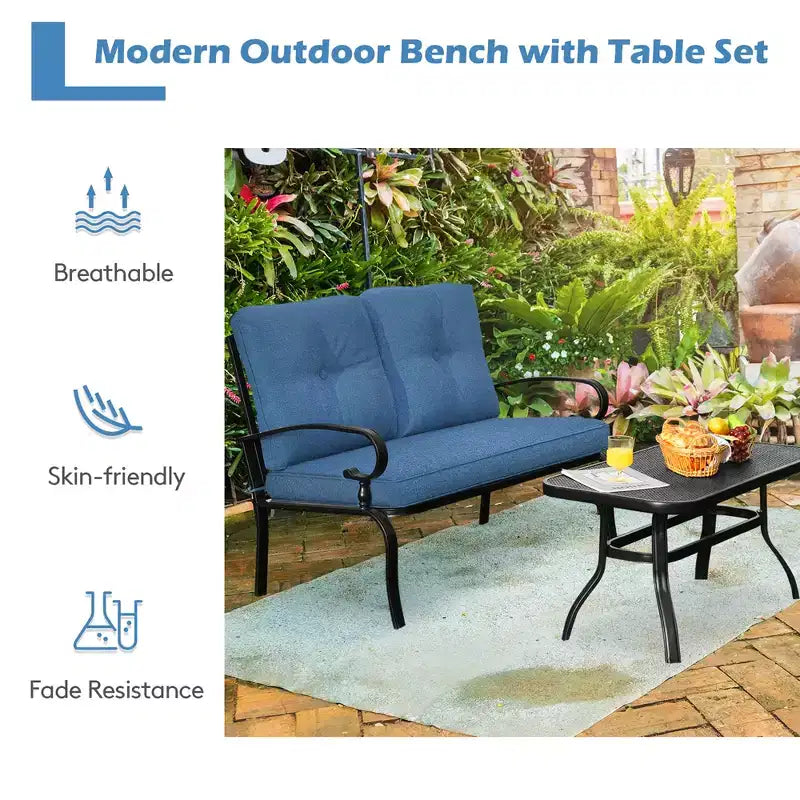 Costway Set Mobili da Giardino 2 Pezzi Panchina Tavolo Divanetto con Cuscini