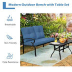 Costway Set Mobili da Giardino 2 Pezzi Panchina Tavolo Divanetto con Cuscini