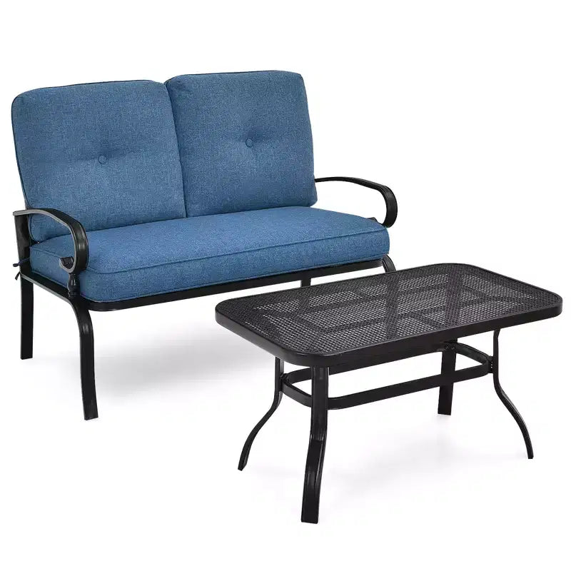 Costway Set Mobili da Giardino 2 Pezzi Panchina Tavolo Divanetto con Cuscini