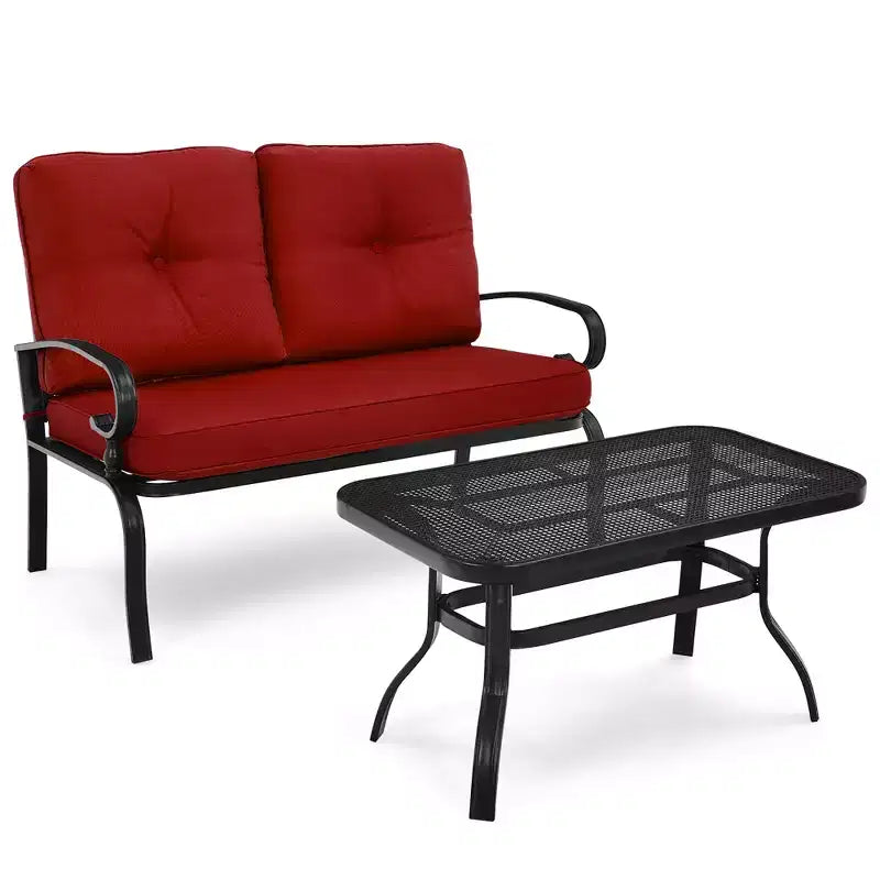 Costway Set Mobili da Giardino 2 Pezzi Panchina Tavolo Divanetto con Cuscini