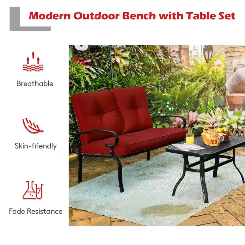 Costway Set Mobili da Giardino 2 Pezzi Panchina Tavolo Divanetto con Cuscini