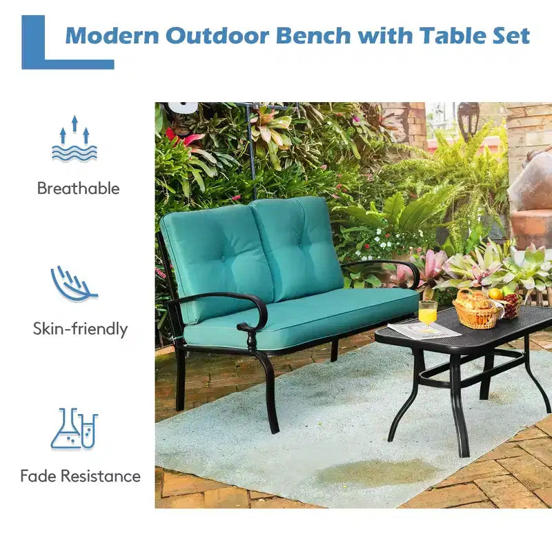 Costway Set Mobili da Giardino 2 Pezzi Panchina Tavolo Divanetto con Cuscini